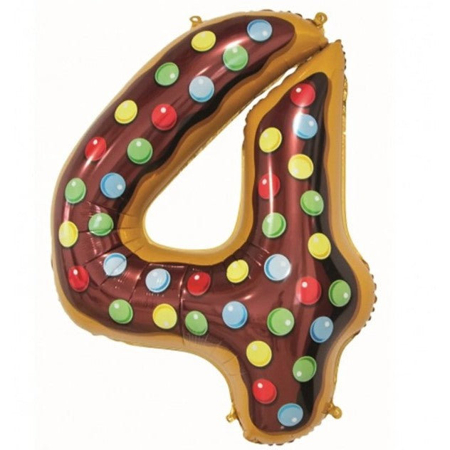 Balon din Folie Metalizata Flippy, Figurina Cifra, Imprimeu Gogosi, Tema Aniversare 100 cm, Ambalaj Individual, Pai