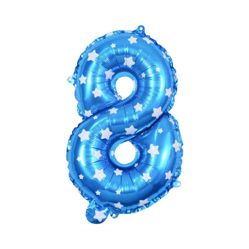 Balon din Folie Metalizata Flippy, Figurina Cifra, Imprimeu Stele, Tema Aniversare 80 cm, Ambalaj Individual, Pai