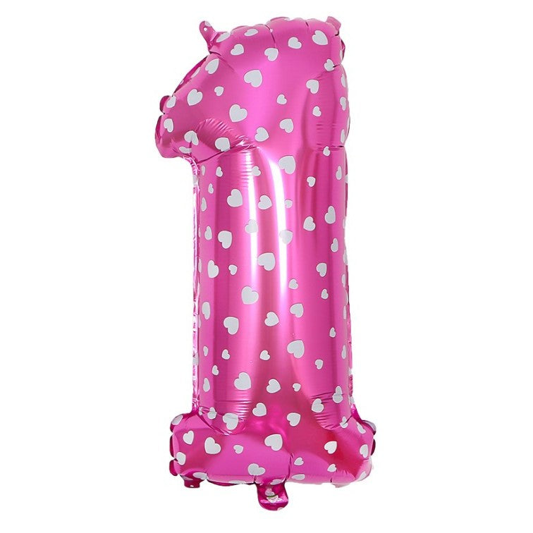 Balon din Folie Metalizata Flippy, Figurina Cifra, Imprimeu Inimi, Tema Aniversare 80 cm, Ambalaj Individual, Pai