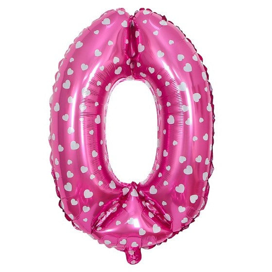 Balon din Folie Metalizata Flippy, Figurina Cifra, Imprimeu Inimi, Tema Aniversare 80 cm, Ambalaj Individual, Pai