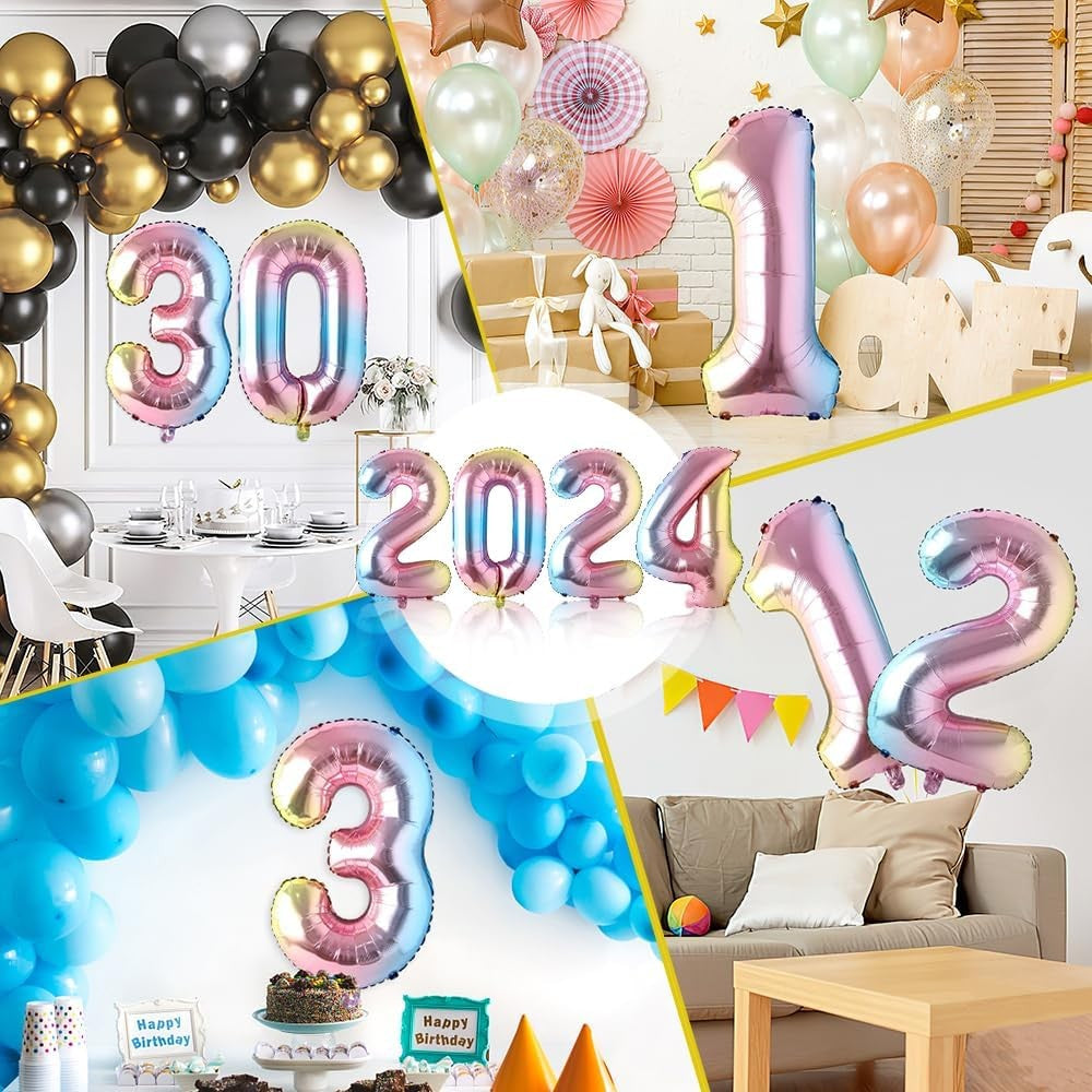 Balon din Folie Metalizata Flippy, Figurina Cifra, Tema Aniversare 40 cm, Ambalaj Individual, Pai inclus, Umflare cu