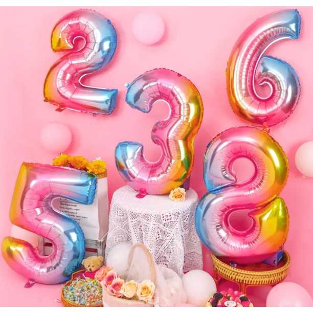 Balon din Folie Metalizata Flippy, Figurina Cifra, Tema Aniversare 40 cm, Ambalaj Individual, Pai inclus, Umflare cu