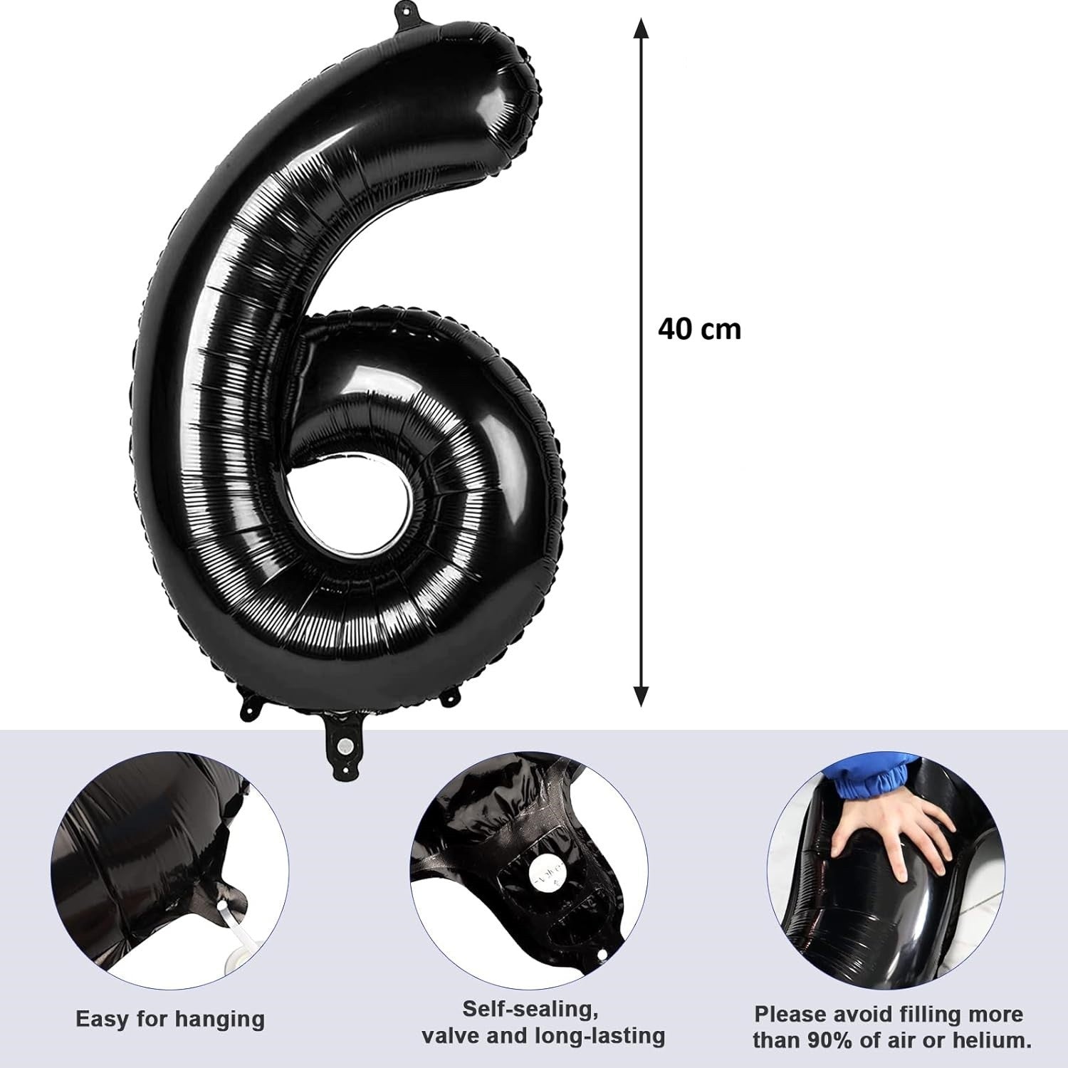 Balon din Folie Metalizata Flippy, Figurina Cifra, Tema Aniversare 40 cm, Ambalaj Individual, Pai inclus, Umflare cu