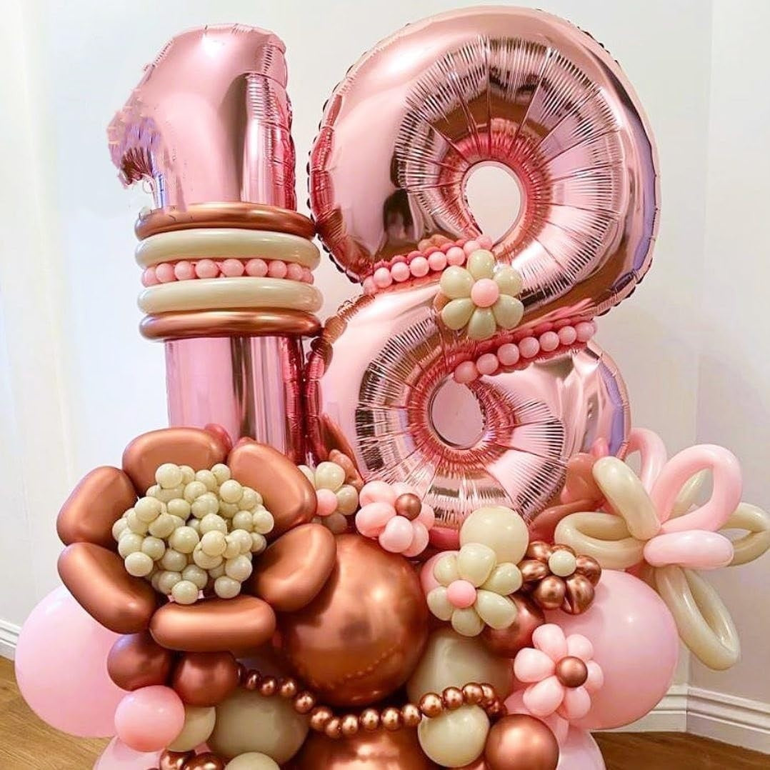Balon din Folie Metalizata Flippy, Figurina Cifra, Tema Aniversare 80 cm, Ambalaj Individual, Pai inclus, Umflare cu
