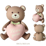 Balon din Folie Metalizata, Flippy, Figurina Animata, Model Ursulet cu Inimioare, 105.5 x 66.5 cm, Ambalaj Individual,