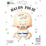 Balon din Folie Metalizata, Flippy, Figurina Baietel, Tema Botez, 73x48 cm, Ambalaj Individual, Pai Inclus, Umflare cu