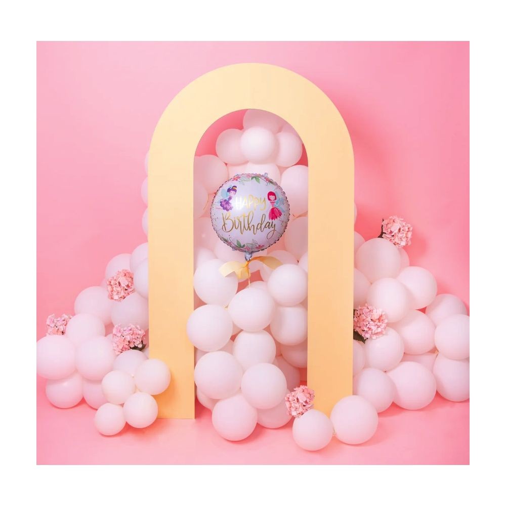 Balon din Folie Metalizata, Flippy, Figurina Cerc, Model Happy Birthday cu Zane, Tematica Aniversare, 45 cm, Ambalaj
