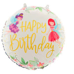 Balon din Folie Metalizata, Flippy, Figurina Cerc, Model Happy Birthday cu Zane, Tematica Aniversare, 45 cm, Ambalaj