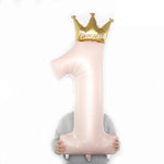 Balon din Folie Metalizata, Flippy, Figurina Cifra 1, Model Coroana Printesa, 91 cm, Ambalaj Individual, Pai inclus,