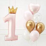 Balon din Folie Metalizata, Flippy, Figurina Cifra 1, Model Coroana Printesa, 91 cm, Ambalaj Individual, Pai inclus,