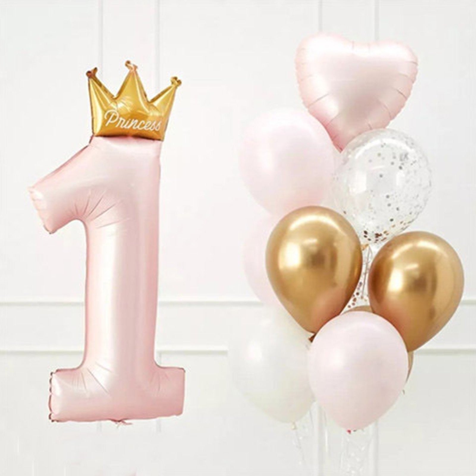 Balon din Folie Metalizata, Flippy, Figurina Cifra 1, Model Coroana Printesa, 91 cm, Ambalaj Individual, Pai inclus,