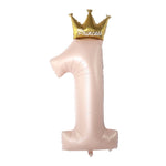 Balon din Folie Metalizata, Flippy, Figurina Cifra 1, Model Coroana Printesa, 91 cm, Ambalaj Individual, Pai inclus,