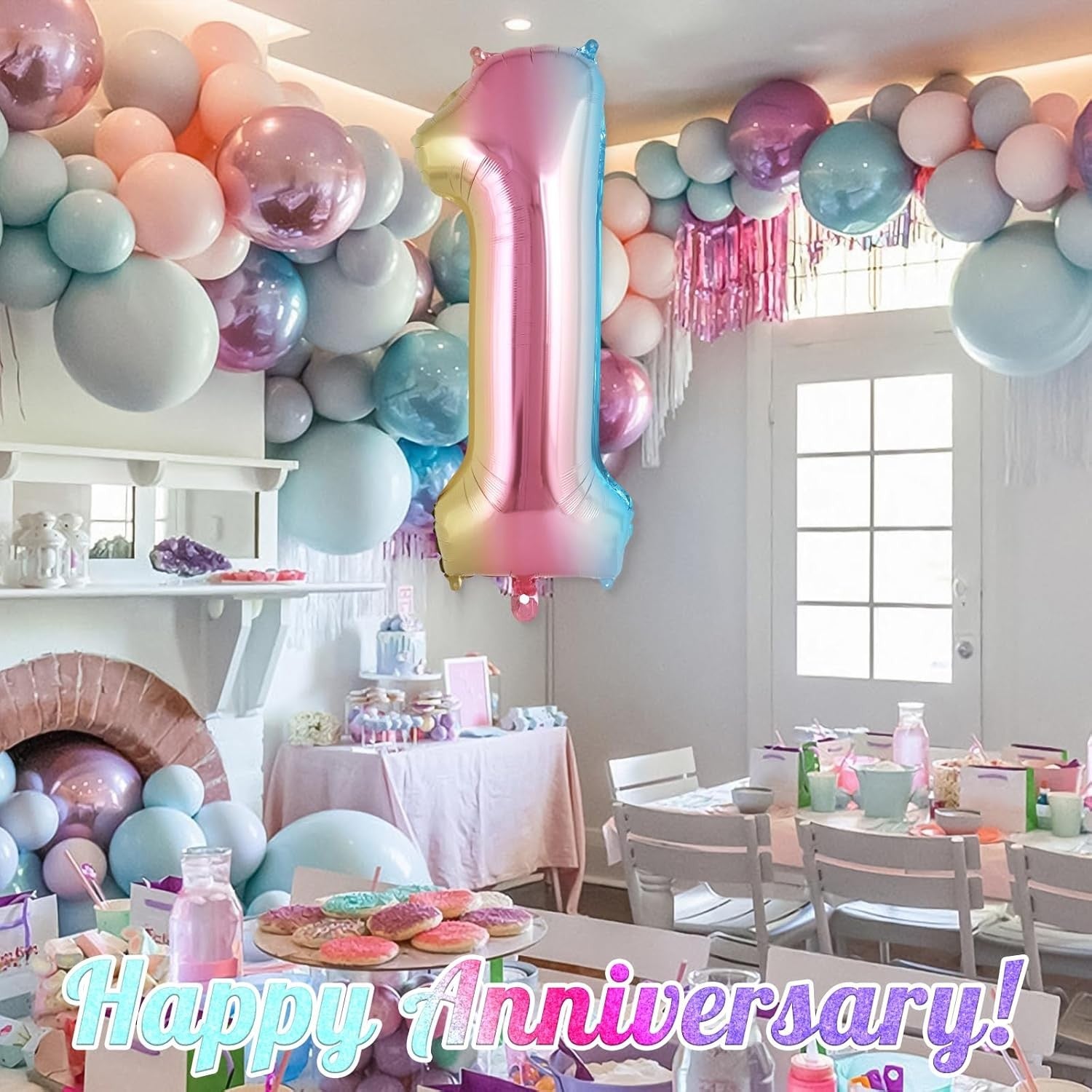 Balon din Folie Metalizata Flippy, Figurina Cifra Gradient, Tema Aniversare 40 cm, Ambalaj Individual, Pai inclus,