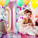 Balon din Folie Metalizata Flippy, Figurina Cifra Gradient, Tema Aniversare 40 cm, Ambalaj Individual, Pai inclus,