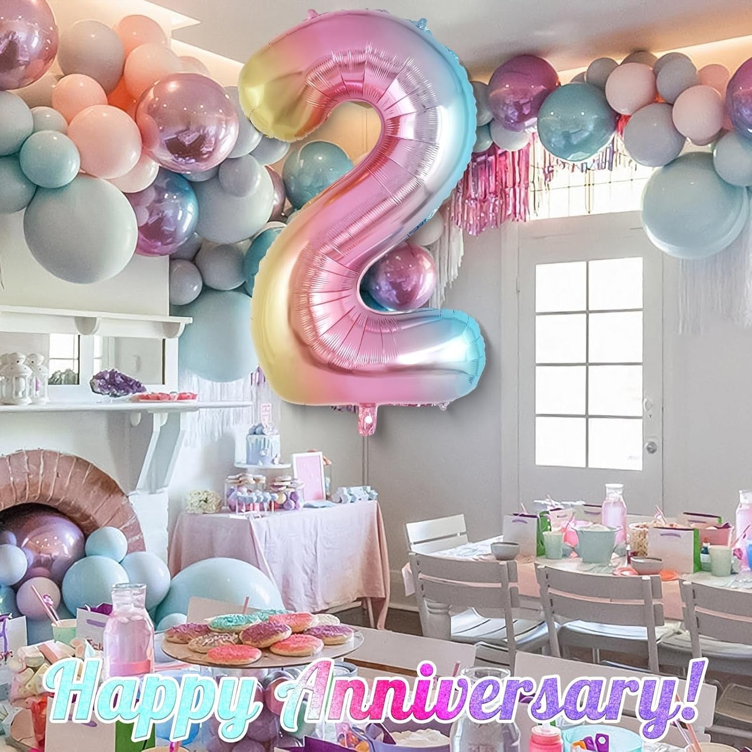 Balon din Folie Metalizata Flippy, Figurina Cifra Gradient, Tema Aniversare 40 cm, Ambalaj Individual, Pai inclus,