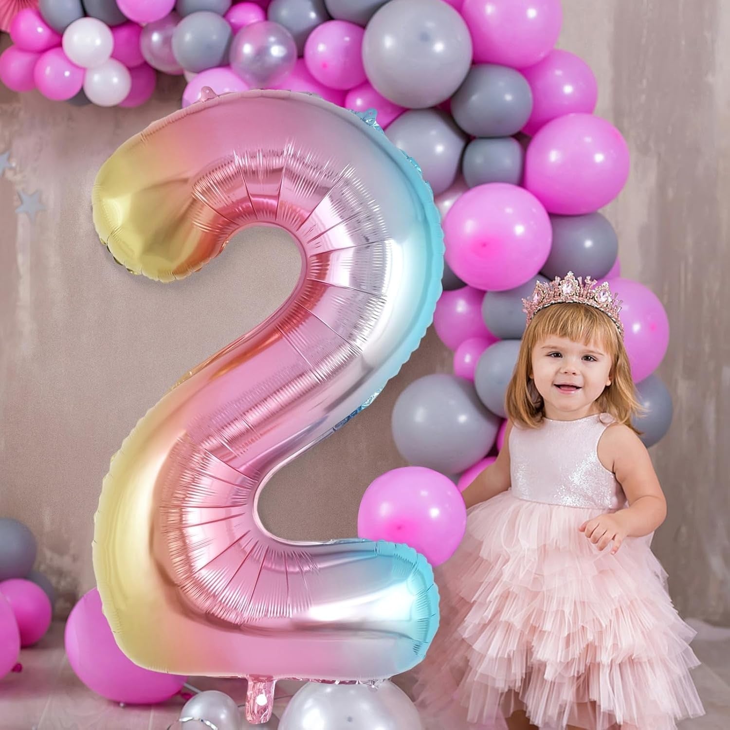 Balon din Folie Metalizata Flippy, Figurina Cifra Gradient, Tema Aniversare 40 cm, Ambalaj Individual, Pai inclus,