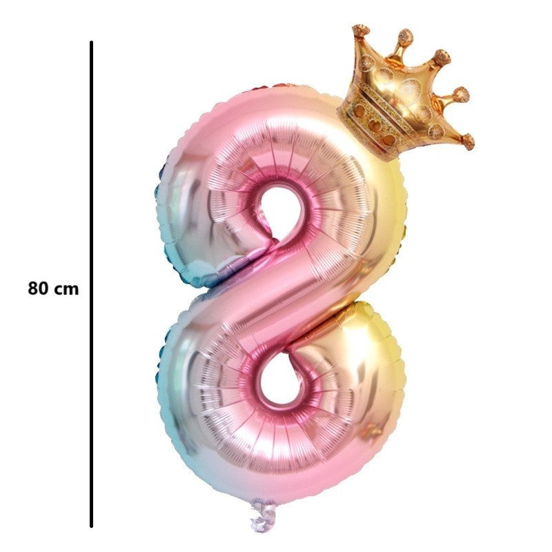 Balon din Folie Metalizata, Flippy, Figurina Cifra Gradient, Tema Aniversare 80 cm, Ambalaj Individual, Pai inclus,