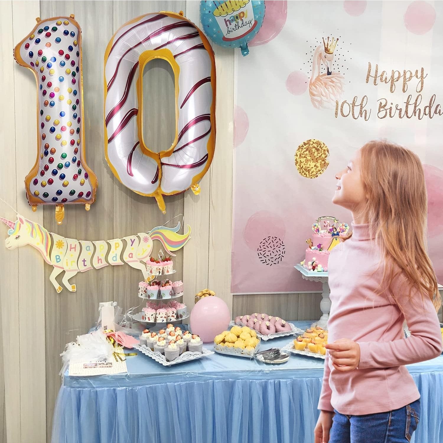 Balon din Folie Metalizata Flippy, Figurina Cifra, Imprimeu Gogosi, Tema Aniversare 100 cm, Ambalaj Individual, Pai