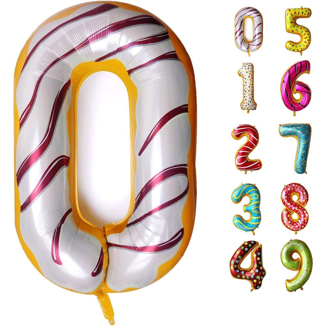 Balon din Folie Metalizata Flippy, Figurina Cifra, Imprimeu Gogosi, Tema Aniversare 100 cm, Ambalaj Individual, Pai