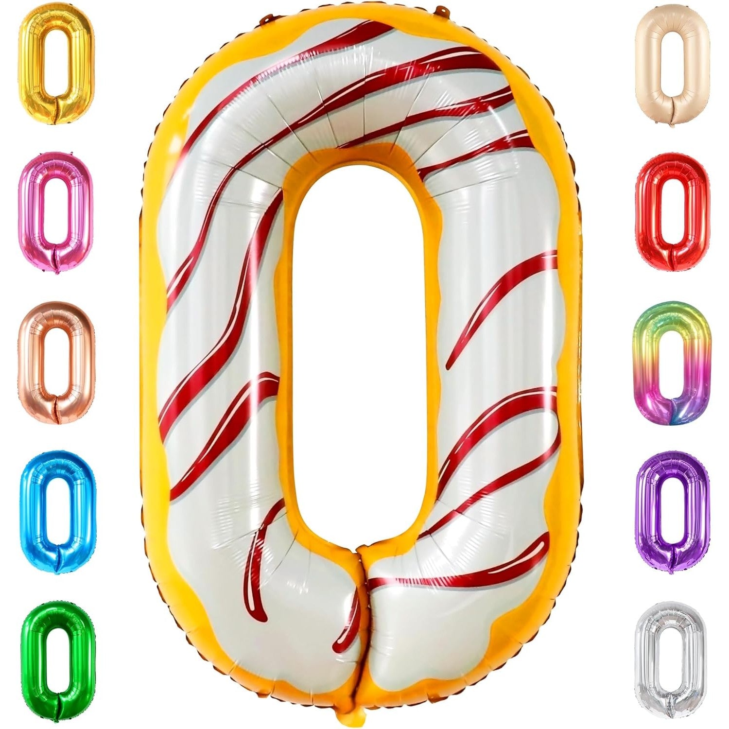 Balon din Folie Metalizata Flippy, Figurina Cifra, Imprimeu Gogosi, Tema Aniversare 100 cm, Ambalaj Individual, Pai