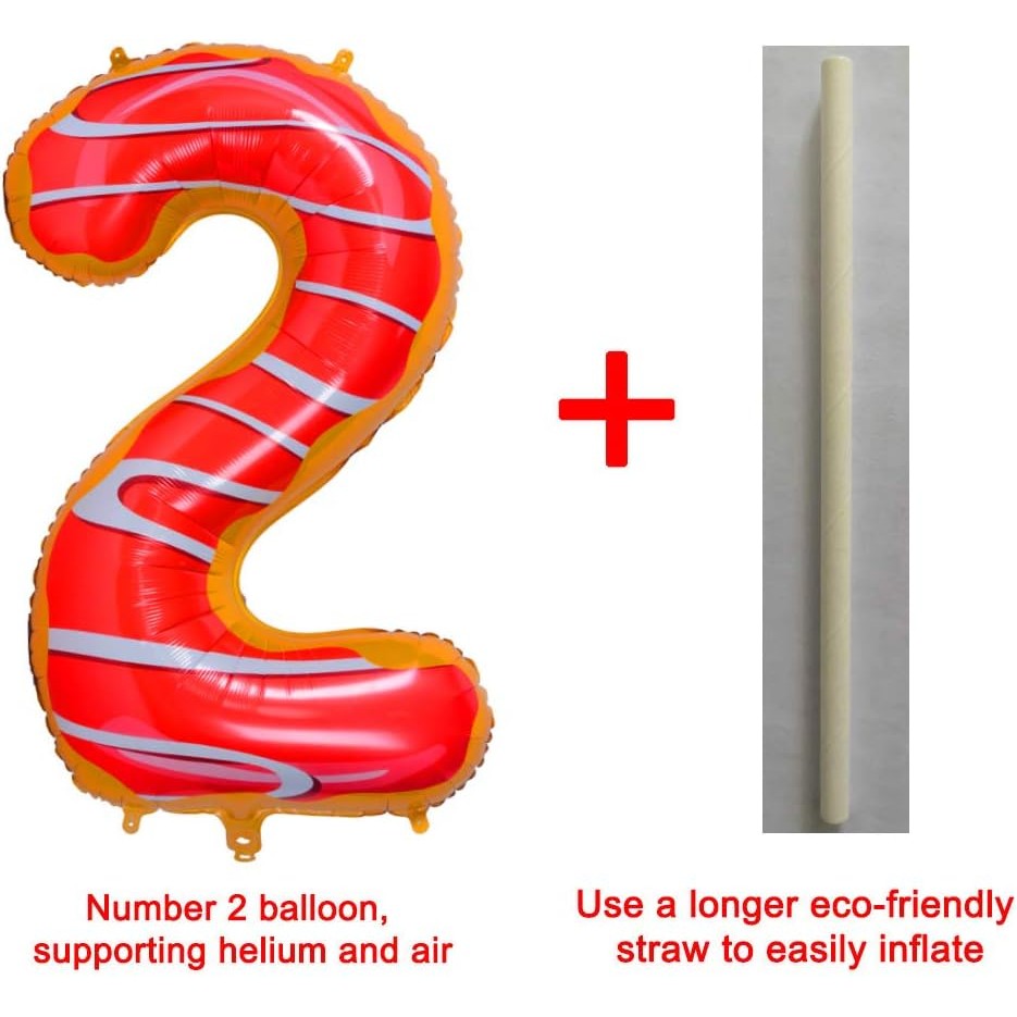 Balon din Folie Metalizata Flippy, Figurina Cifra, Imprimeu Gogosi, Tema Aniversare 100 cm, Ambalaj Individual, Pai
