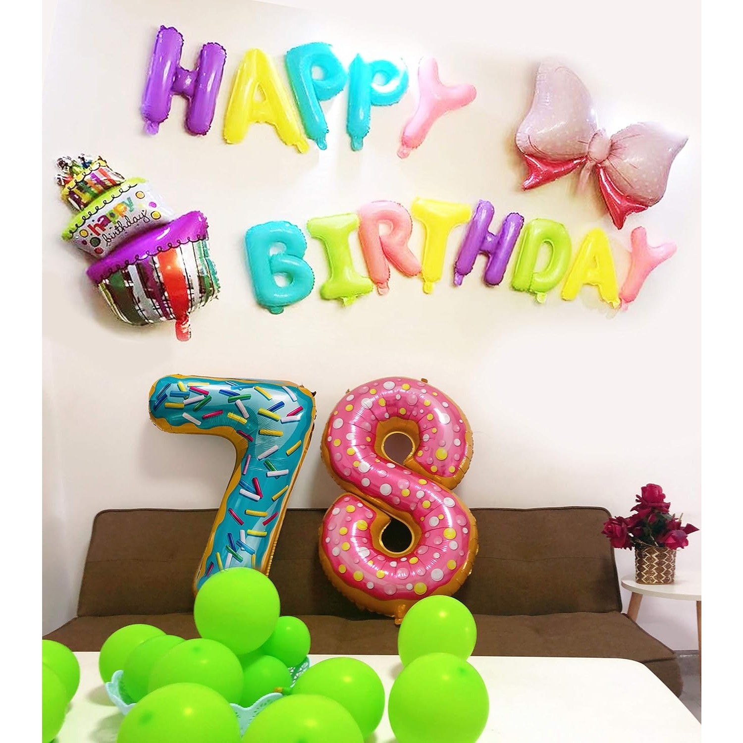 Balon din Folie Metalizata Flippy, Figurina Cifra, Imprimeu Gogosi, Tema Aniversare 100 cm, Ambalaj Individual, Pai