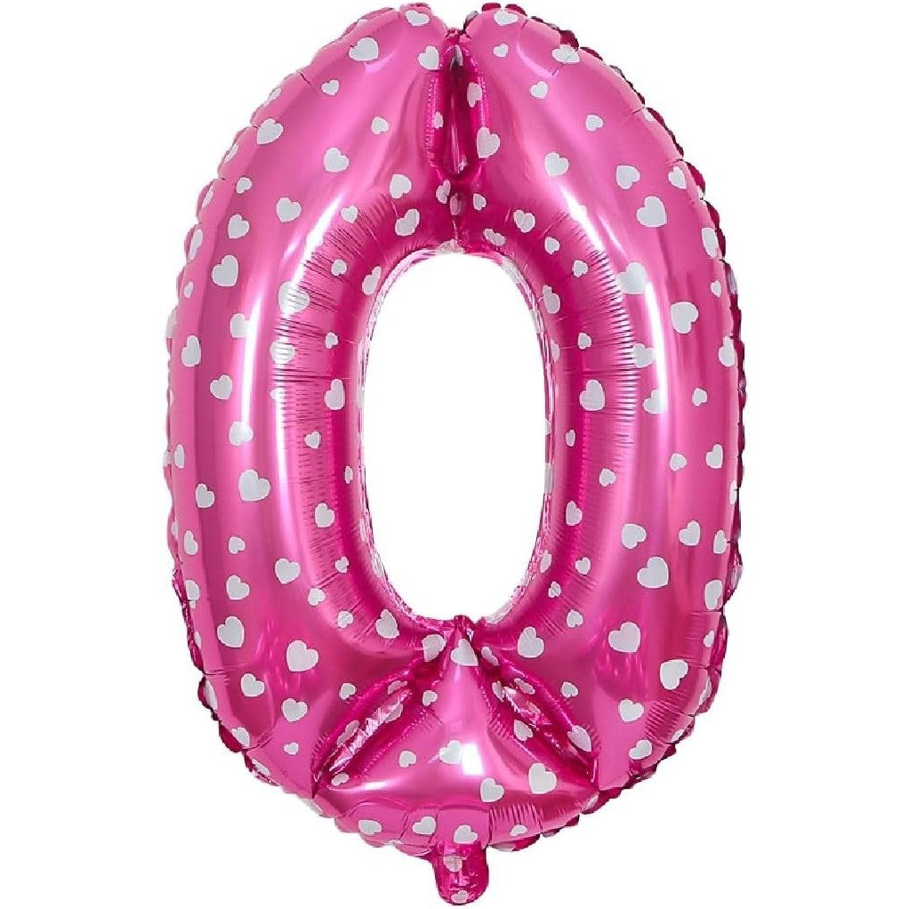 Balon din Folie Metalizata Flippy, Figurina Cifra, Imprimeu Inimi, Tema Aniversare 80 cm, Ambalaj Individual, Pai