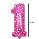 Balon din Folie Metalizata Flippy, Figurina Cifra, Imprimeu Inimi, Tema Aniversare 80 cm, Ambalaj Individual, Pai
