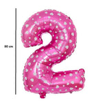 Balon din Folie Metalizata Flippy, Figurina Cifra, Imprimeu Inimi, Tema Aniversare 80 cm, Ambalaj Individual, Pai