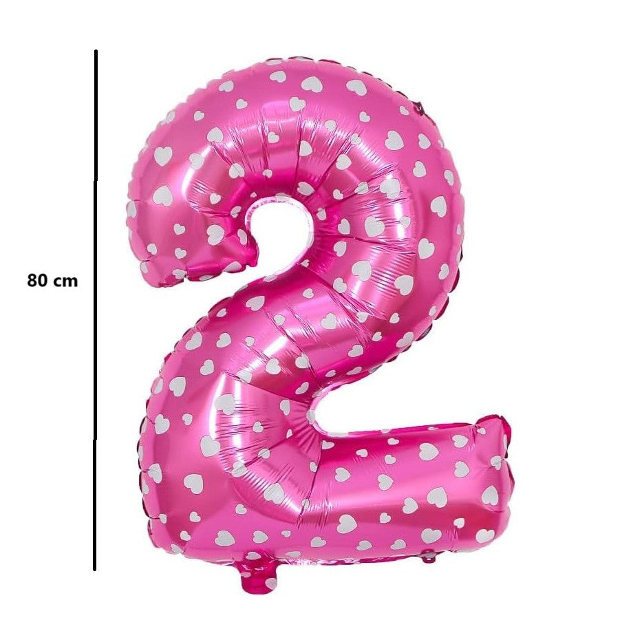 Balon din Folie Metalizata Flippy, Figurina Cifra, Imprimeu Inimi, Tema Aniversare 80 cm, Ambalaj Individual, Pai