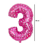 Balon din Folie Metalizata Flippy, Figurina Cifra, Imprimeu Inimi, Tema Aniversare 80 cm, Ambalaj Individual, Pai
