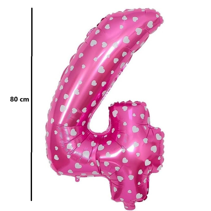 Balon din Folie Metalizata Flippy, Figurina Cifra, Imprimeu Inimi, Tema Aniversare 80 cm, Ambalaj Individual, Pai