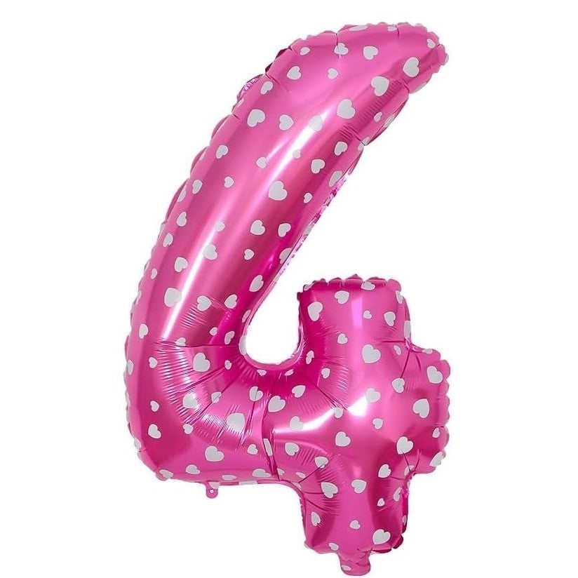 Balon din Folie Metalizata Flippy, Figurina Cifra, Imprimeu Inimi, Tema Aniversare 80 cm, Ambalaj Individual, Pai