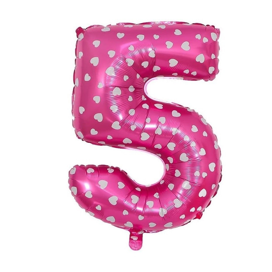 Balon din Folie Metalizata Flippy, Figurina Cifra, Imprimeu Inimi, Tema Aniversare 80 cm, Ambalaj Individual, Pai