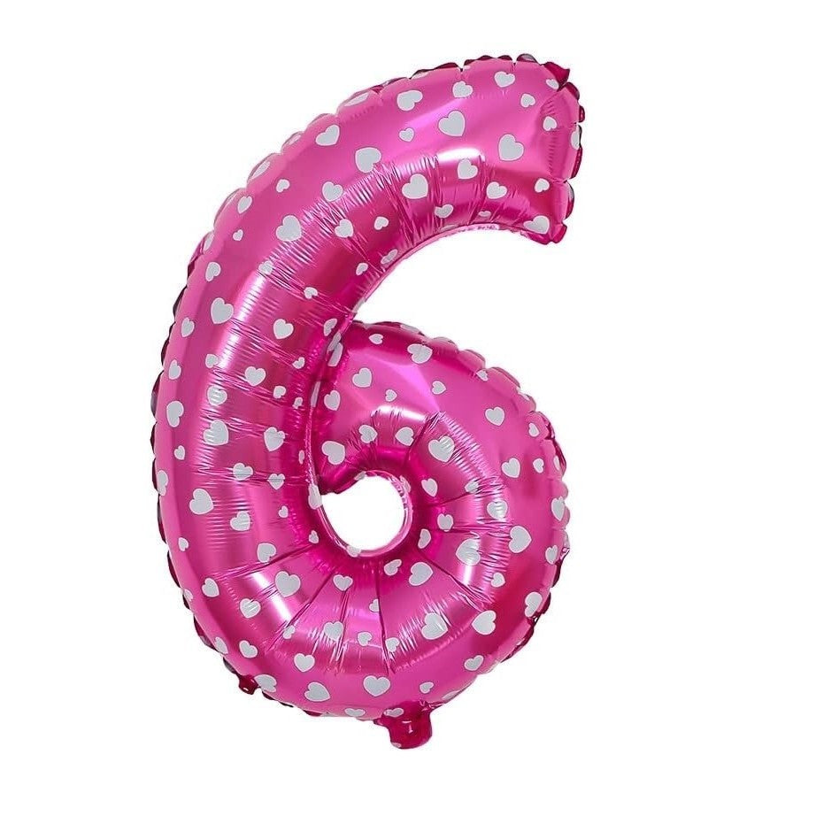 Balon din Folie Metalizata Flippy, Figurina Cifra, Imprimeu Inimi, Tema Aniversare 80 cm, Ambalaj Individual, Pai