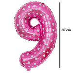 Balon din Folie Metalizata Flippy, Figurina Cifra, Imprimeu Inimi, Tema Aniversare 80 cm, Ambalaj Individual, Pai