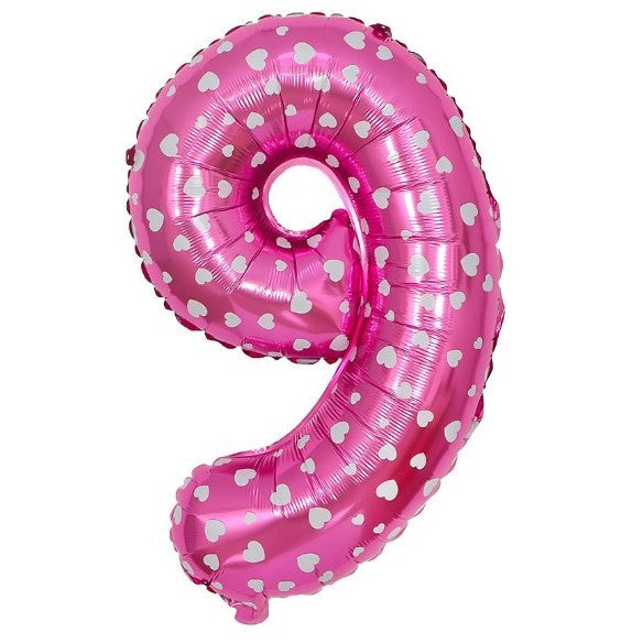 Balon din Folie Metalizata Flippy, Figurina Cifra, Imprimeu Inimi, Tema Aniversare 80 cm, Ambalaj Individual, Pai