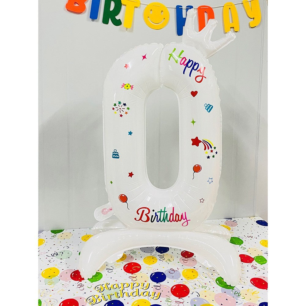 Balon din Folie Metalizata, Flippy, Figurina Cifra, Model 0 cu Happy Birthday Scris, Tema Aniversare 81 cm, Ambalaj