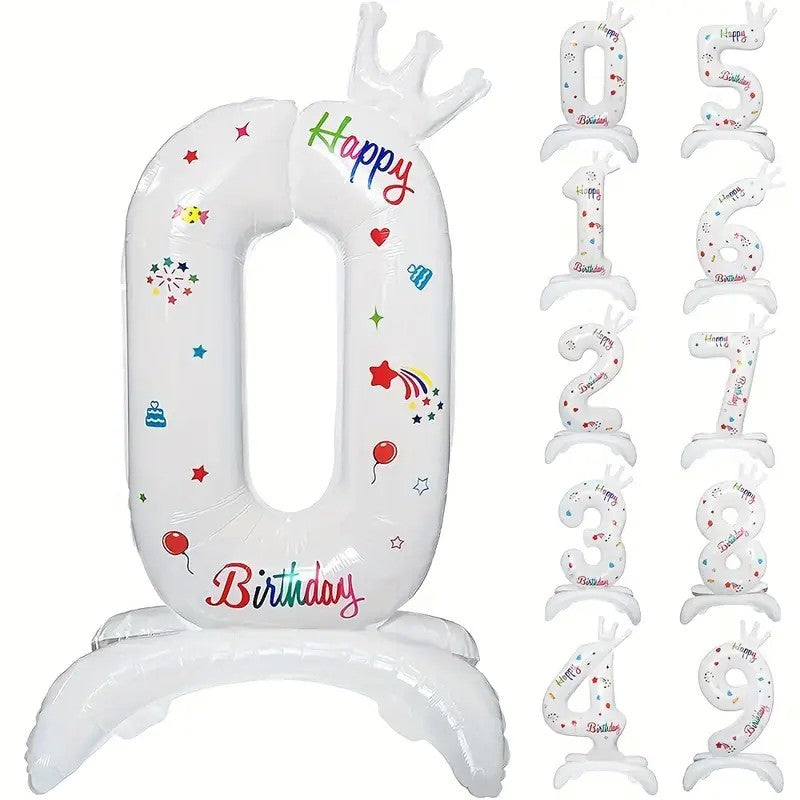 Balon din Folie Metalizata, Flippy, Figurina Cifra, Model 0 cu Happy Birthday Scris, Tema Aniversare 81 cm, Ambalaj