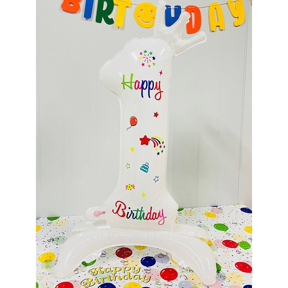 Balon din Folie Metalizata, Flippy, Figurina Cifra, Model 1 cu Happy Birthday Scris, Tema Aniversare 81 cm, Ambalaj