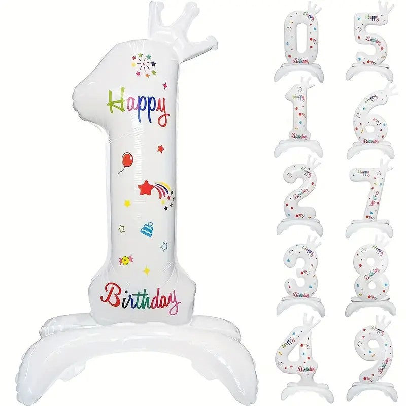 Balon din Folie Metalizata, Flippy, Figurina Cifra, Model 1 cu Happy Birthday Scris, Tema Aniversare 81 cm, Ambalaj