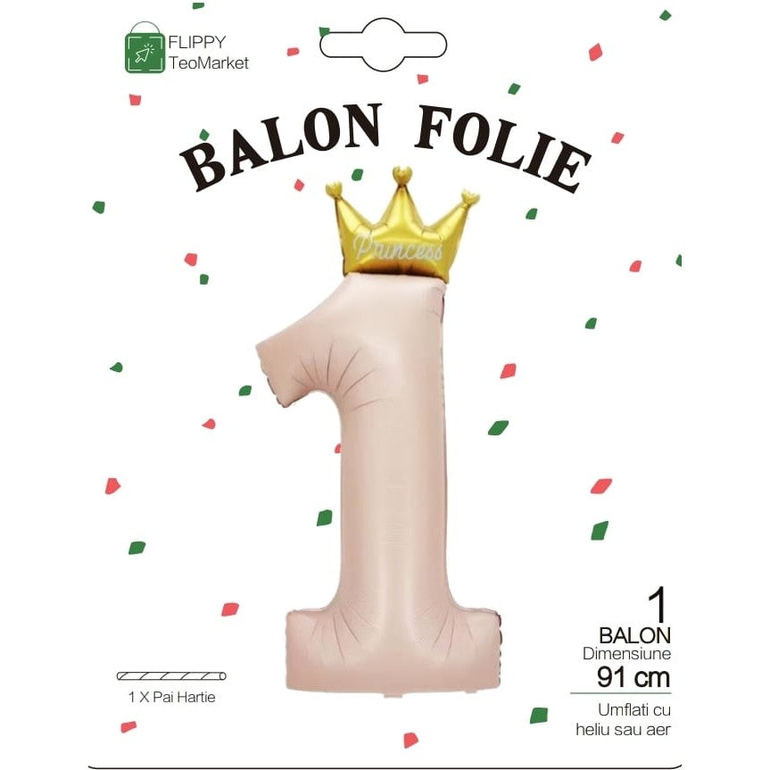 Balon din Folie Metalizata, Flippy, Figurina Cifra, Model 1, Tema Aniversare 100 cm, Ambalaj Individual, Pai Inclus,