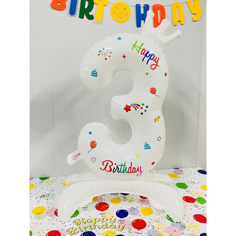 Balon din Folie Metalizata, Flippy, Figurina Cifra, Model 3 cu Happy Birthday Scris, Tema Aniversare 81 cm, Ambalaj
