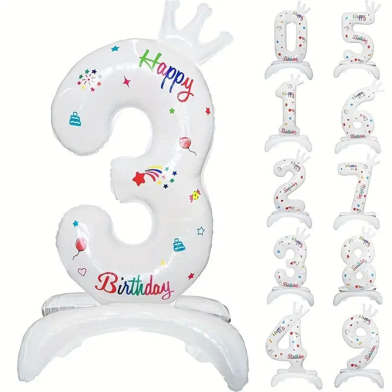 Balon din Folie Metalizata, Flippy, Figurina Cifra, Model 3 cu Happy Birthday Scris, Tema Aniversare 81 cm, Ambalaj