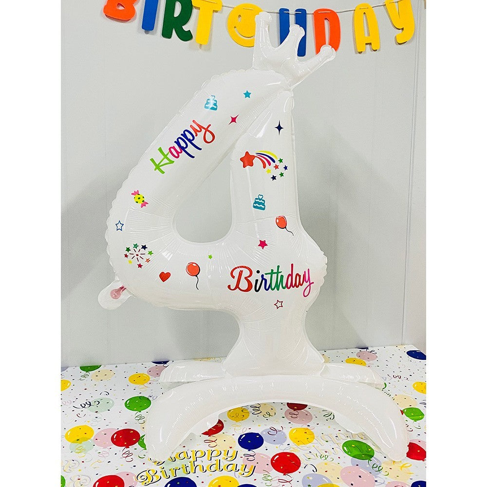 Balon din Folie Metalizata, Flippy, Figurina Cifra, Model 4 cu Happy Birthday Scris, Tema Aniversare 81 cm, Ambalaj