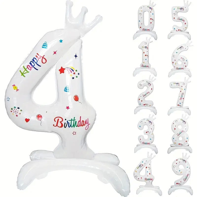 Balon din Folie Metalizata, Flippy, Figurina Cifra, Model 4 cu Happy Birthday Scris, Tema Aniversare 81 cm, Ambalaj
