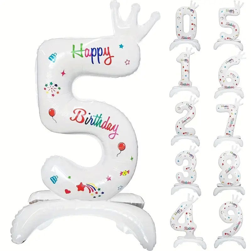 Balon din Folie Metalizata, Flippy, Figurina Cifra, Model 5 cu Happy Birthday Scris, Tema Aniversare 81 cm, Ambalaj