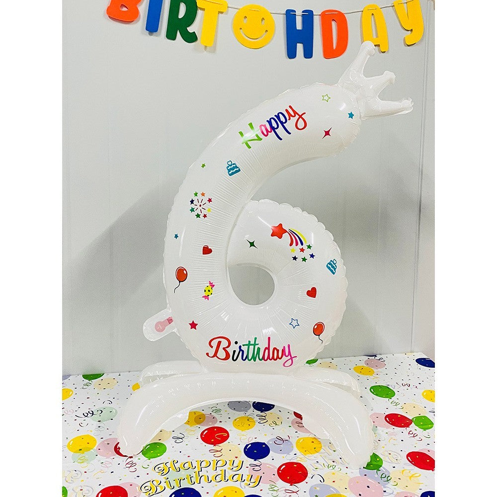 Balon din Folie Metalizata, Flippy, Figurina Cifra, Model 6 cu Happy Birthday Scris, Tema Aniversare 81 cm, Ambalaj