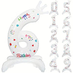 Balon din Folie Metalizata, Flippy, Figurina Cifra, Model 6 cu Happy Birthday Scris, Tema Aniversare 81 cm, Ambalaj