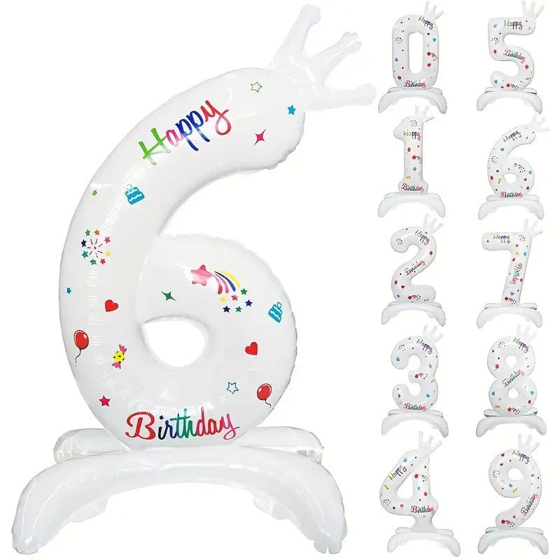 Balon din Folie Metalizata, Flippy, Figurina Cifra, Model 6 cu Happy Birthday Scris, Tema Aniversare 81 cm, Ambalaj